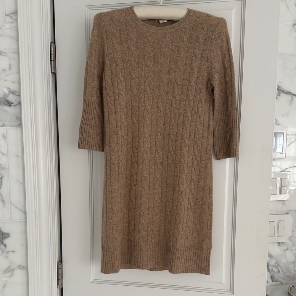 White + Warren Beige 100% Cashmere Cable Knit Sweater Dress